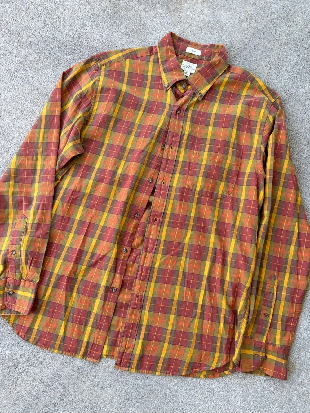 J.Crew slim fit long sleeve fall color flannel button down top shirt orange
